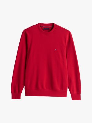 rot rundhals-sweatshirt mit flag-stickerei für herren - tommy hilfiger