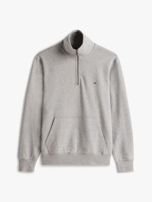 grau flag-sweatshirt mit viertel-reißverschluss für herren - tommy hilfiger