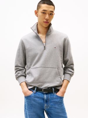 grey flag embroidery quarter-zip sweatshirt for men tommy hilfiger