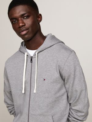 sweat à capuche en tissu éponge zippé gris pour hommes tommy hilfiger