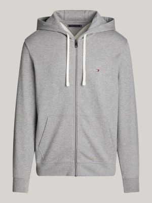 sweat à capuche en tissu éponge zippé gris pour hommes tommy hilfiger