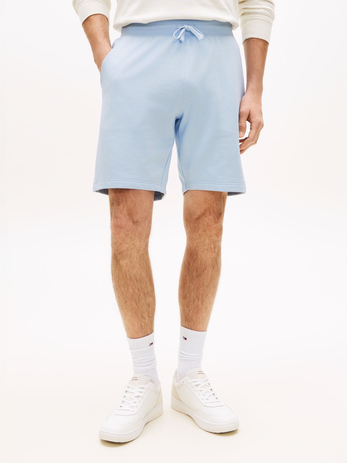 Flag Embroidery Terry Sweat Shorts — Blue