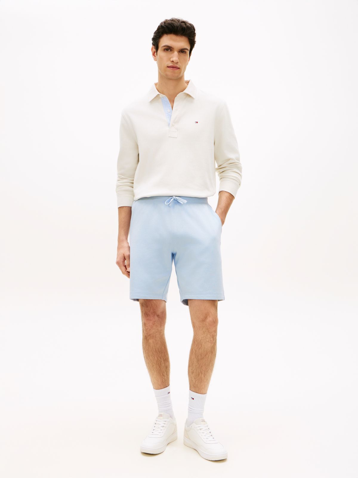 Flag Embroidery Terry Sweat Shorts — Blue