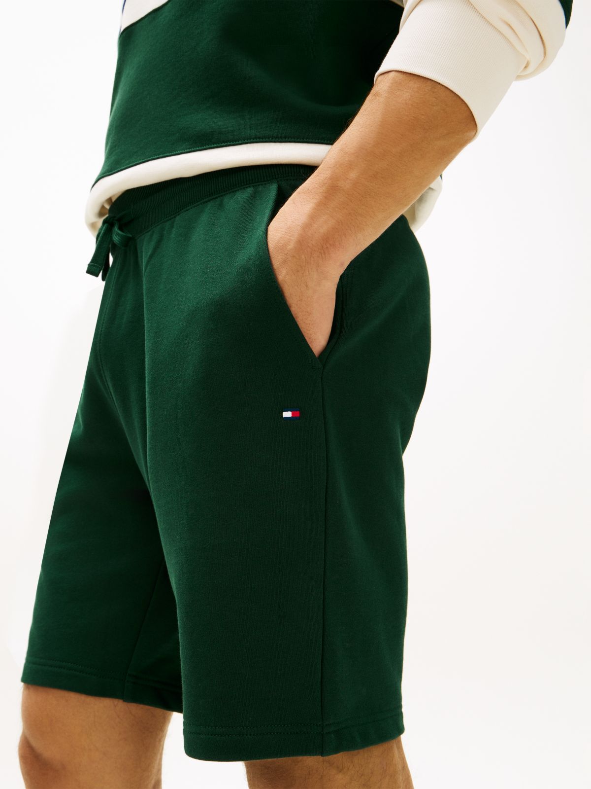Flag Embroidery Terry Sweat Shorts — Green