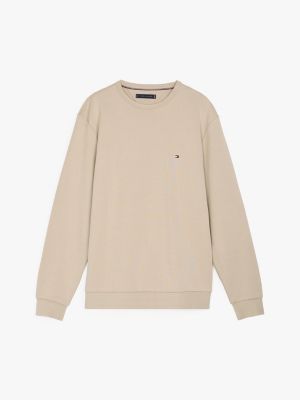 beige rundhals-sweatshirt aus intechno-strick für herren - tommy hilfiger