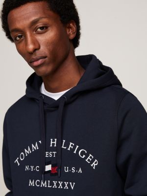 blauw hoodie met trekkoord en gebogen logo voor heren - tommy hilfiger