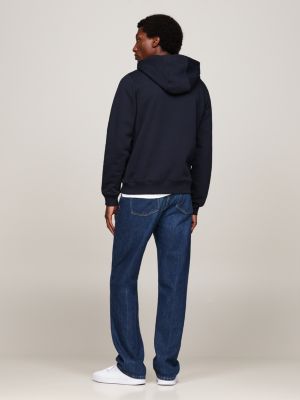 blauw hoodie met trekkoord en gebogen logo voor heren - tommy hilfiger