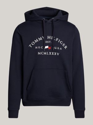 blauw hoodie met trekkoord en gebogen logo voor heren - tommy hilfiger