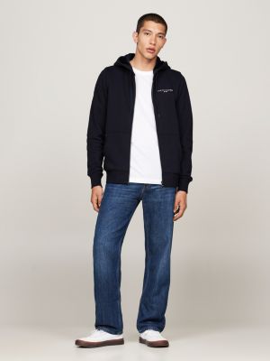 blue faux fur lined zip-thru hoody for men tommy hilfiger