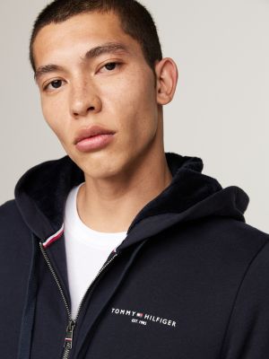 Hoodie met rits en voering van imitatiebont Blauw Tommy Hilfiger