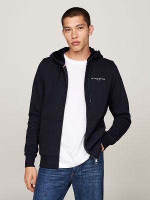 blue faux fur lined zip-thru hoody for men tommy hilfiger