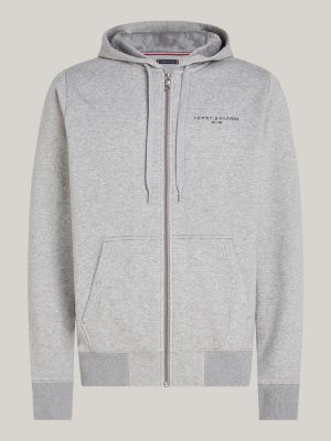 grijs hoodie met rits en voering van imitatiebont voor heren - tommy hilfiger