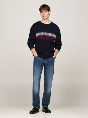 blauw chunky ribgebreide relaxed fit trui voor heren - tommy hilfiger