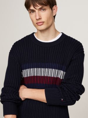 blauw chunky ribgebreide relaxed fit trui voor heren - tommy hilfiger