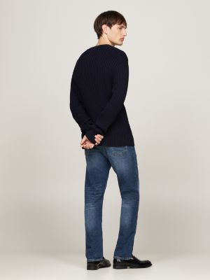 blue chunky rib-knit relaxed jumper for men tommy hilfiger