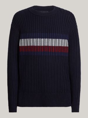 blauw chunky ribgebreide relaxed fit trui voor heren - tommy hilfiger