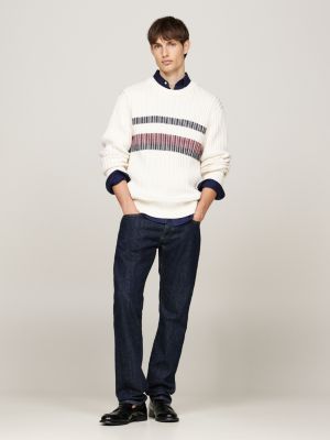 wit chunky ribgebreide relaxed fit trui voor heren - tommy hilfiger