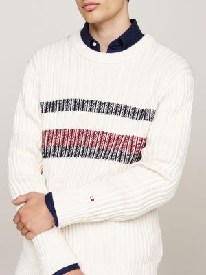 wit chunky ribgebreide relaxed fit trui voor heren - tommy hilfiger