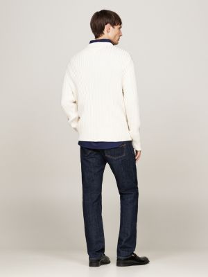 white chunky rib-knit relaxed jumper for men tommy hilfiger