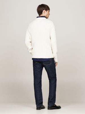 wit chunky ribgebreide relaxed fit trui voor heren - tommy hilfiger