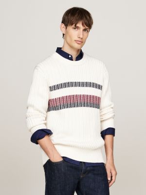 wit chunky ribgebreide relaxed fit trui voor heren - tommy hilfiger