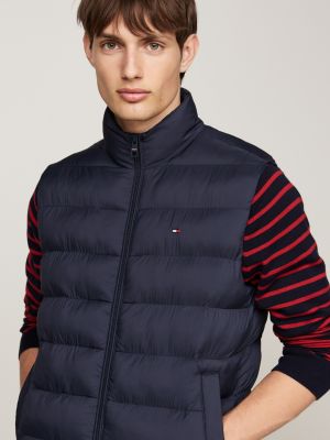 blue water repellent padded vest for men tommy hilfiger