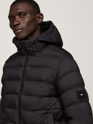 black water repellent padded hooded jacket for men tommy hilfiger