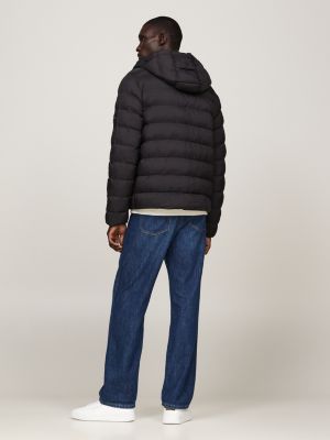 black water repellent padded hooded jacket for men tommy hilfiger