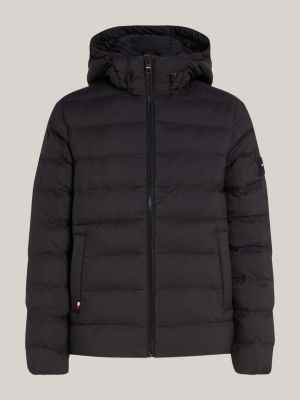 black water repellent padded hooded jacket for men tommy hilfiger