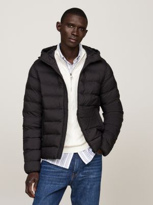 black water repellent padded hooded jacket for men tommy hilfiger