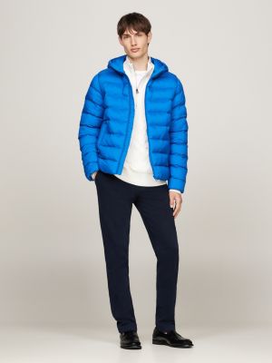 blau wasserabweisende steppjacke mit kapuze für herren - tommy hilfiger