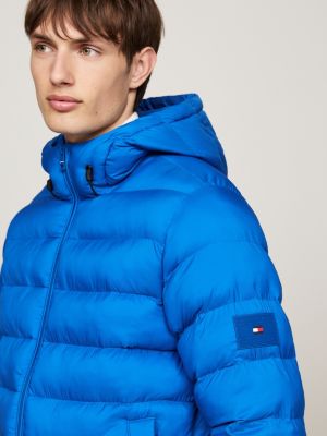 blau wasserabweisende steppjacke mit kapuze für herren - tommy hilfiger