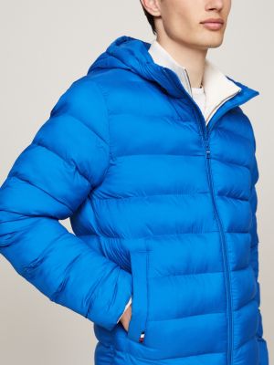 blau wasserabweisende steppjacke mit kapuze für herren - tommy hilfiger