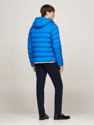 blau wasserabweisende steppjacke mit kapuze für herren - tommy hilfiger