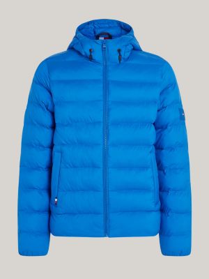 blau wasserabweisende steppjacke mit kapuze für herren - tommy hilfiger