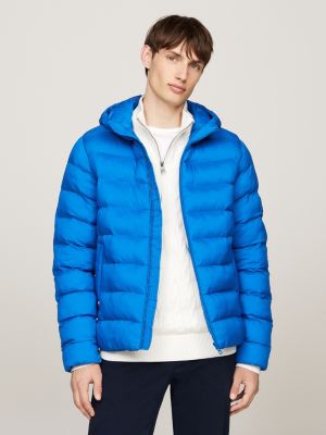 blau wasserabweisende steppjacke mit kapuze für herren - tommy hilfiger