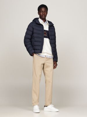 blue water repellent padded hooded jacket for men tommy hilfiger