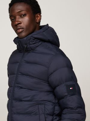 blau wasserabweisende steppjacke mit kapuze für herren - tommy hilfiger