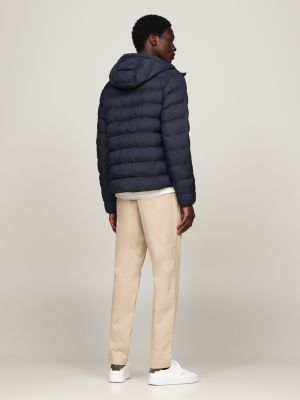 blue water repellent padded hooded jacket for men tommy hilfiger