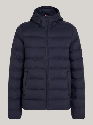 blau wasserabweisende steppjacke mit kapuze für herren - tommy hilfiger