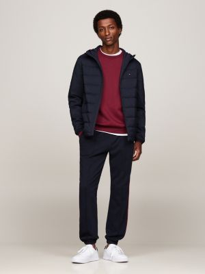 blue water repellent hooded quilted jacket for men tommy hilfiger