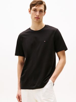 black rundhals-t-shirt mit aufgestickter flag für herren - tommy hilfiger