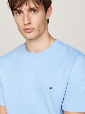 t-shirt à col ras-du-cou et drapeau brodé bleu pour hommes tommy hilfiger