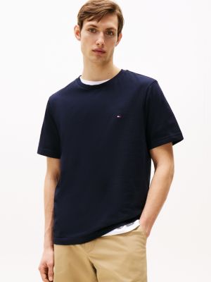 blau rundhals-t-shirt mit aufgestickter flag für herren - tommy hilfiger