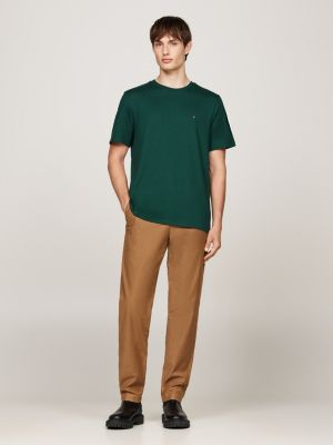 t-shirt con bandierina ricamata verde da uomini tommy hilfiger