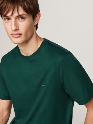 t-shirt con bandierina ricamata verde da uomini tommy hilfiger