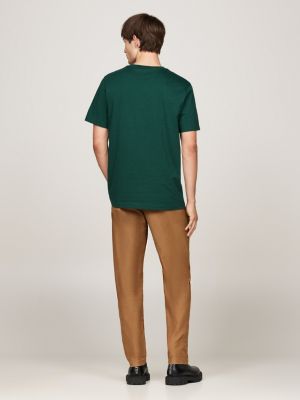 groen t-shirt met ronde hals en geborduurde vlag voor heren - tommy hilfiger