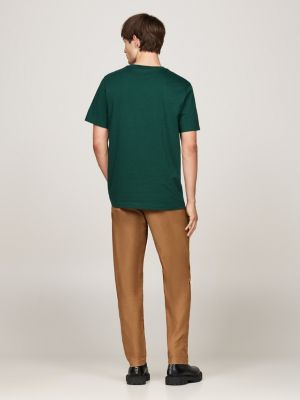 t-shirt con bandierina ricamata verde da uomini tommy hilfiger