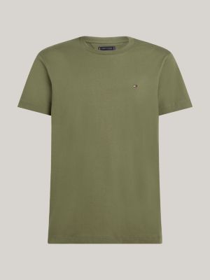 groen t-shirt met ronde hals en geborduurde vlag voor heren - tommy hilfiger