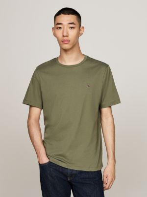 green t-shirt met ronde hals en geborduurde vlag voor heren - tommy hilfiger